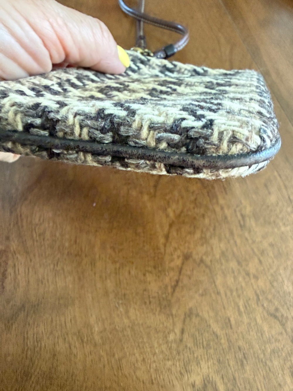 Coach Woven Houndstooth Wristlet - Brown Multi - Picture 6 of 8